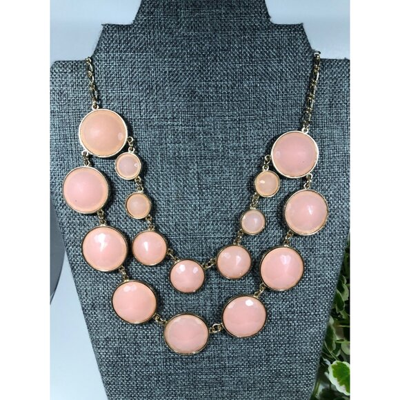 Charming Charlie Peach Facet Stones Lucite Bib Gold Tone Two Strand 18" Necklace - Picture 1 of 5